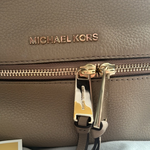 Michael Kors Rhea zip leather backpack in color truffle - Picture 2 of 14